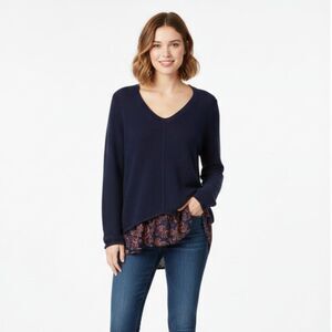 Anthropologie Moth Sweater Women's Size L Navy Blue V-Neck Elephants Design